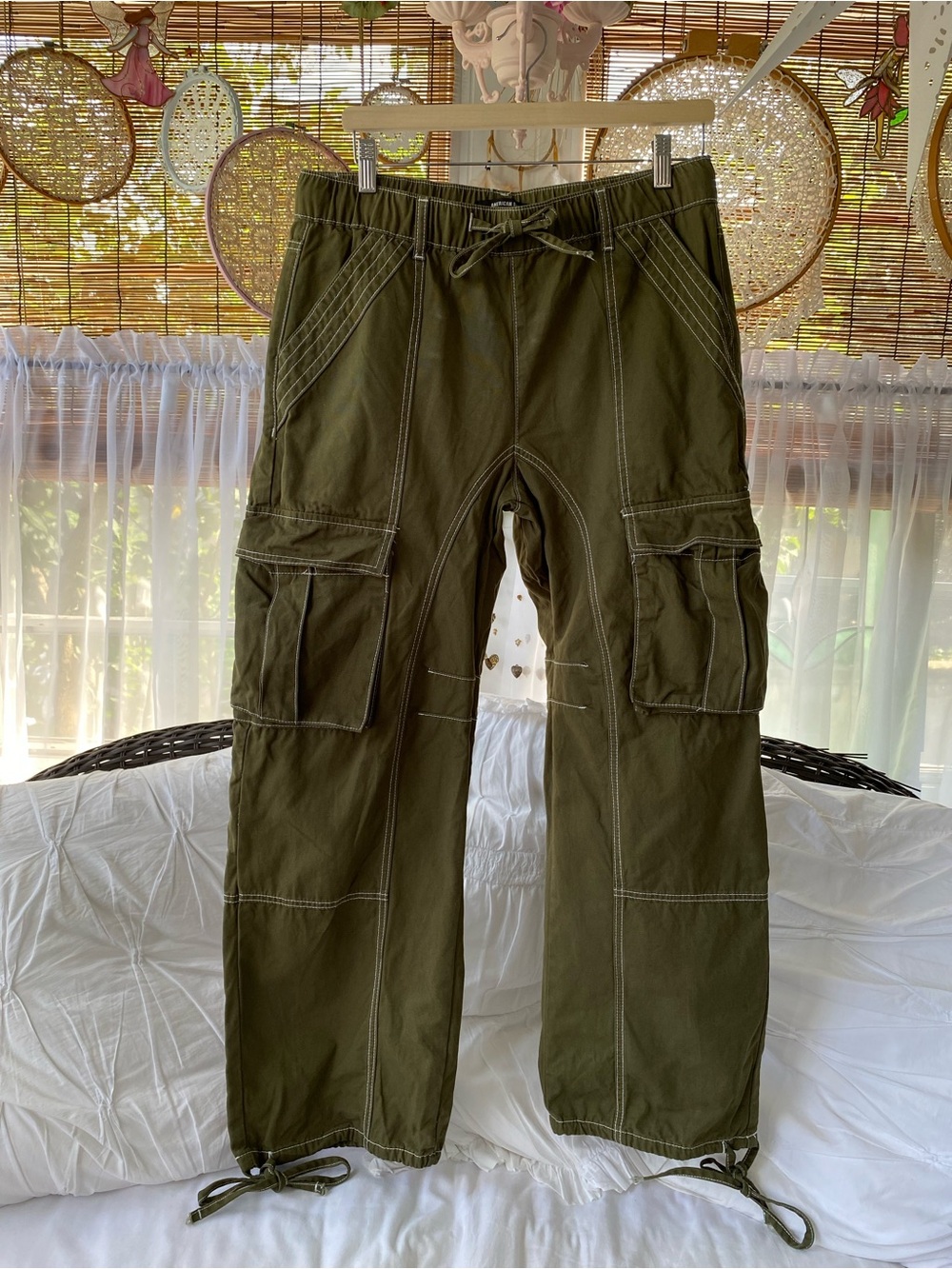 Green Wide-leg Cargo Pants